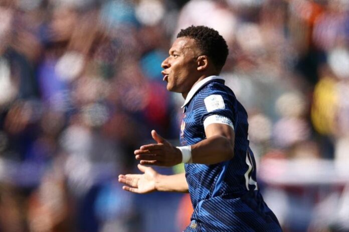 Mbappe celebrating his goal against Senegal