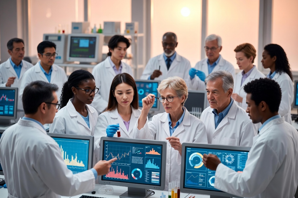 Scientists having clinical meeting for new discovery