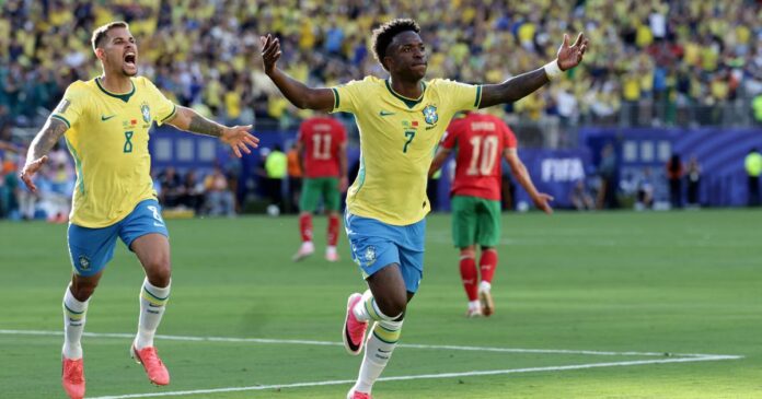 Vincius Jr scoring the equalizer against Morocco Brazil