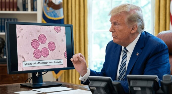 Donald Trump being shown an image of Cyclosporiasis Donald Trump being shown an image of Cyclosporiasis
