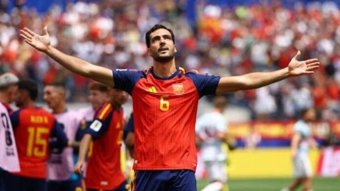 Mikel Merino’s goal celebration against Belgium